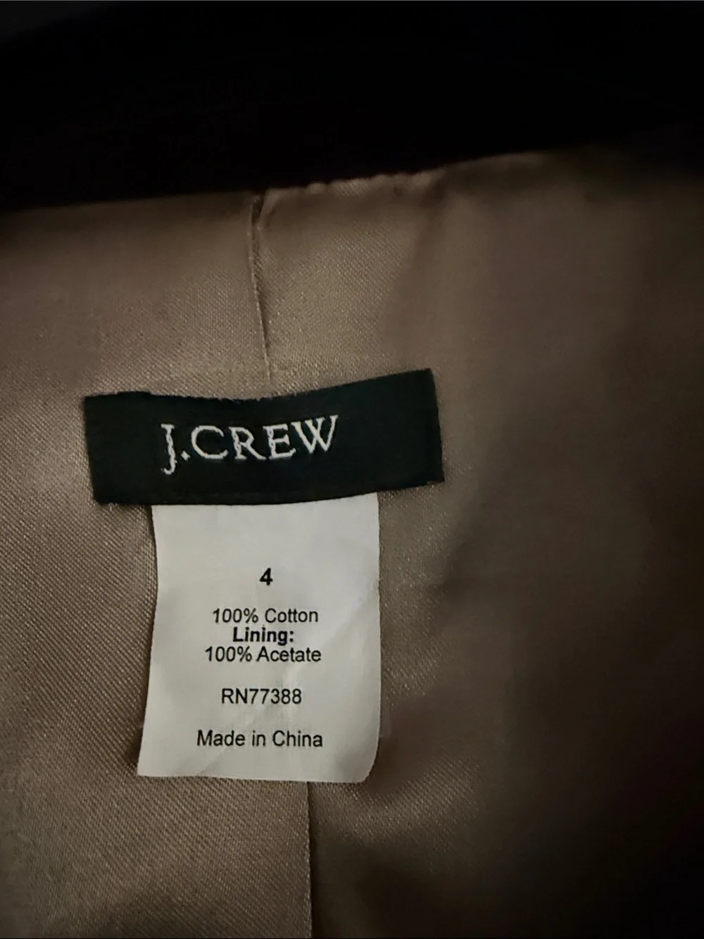 J. Crew Women's Dark Brown Velvet Blazer